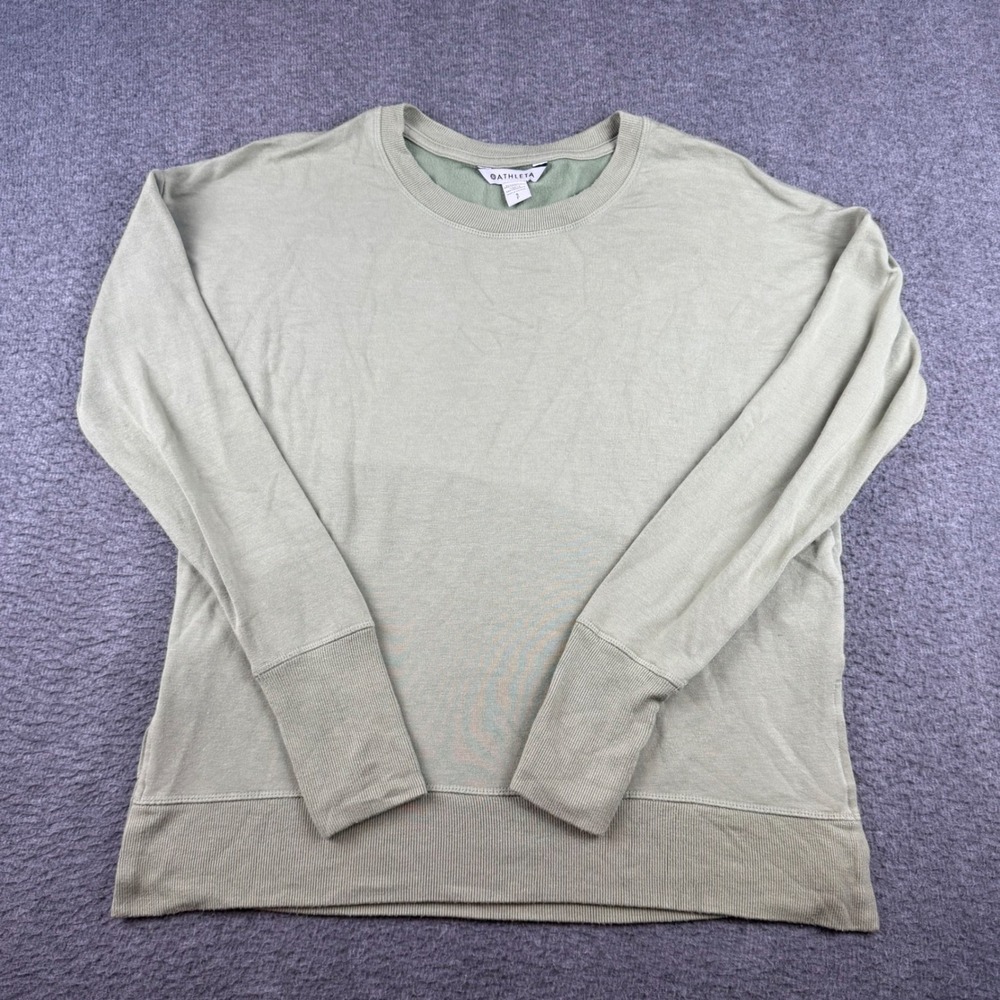 Athleta Coaster Luxe Sweatshirt Women's Small Green Pullover Thumbhole Ribbed
